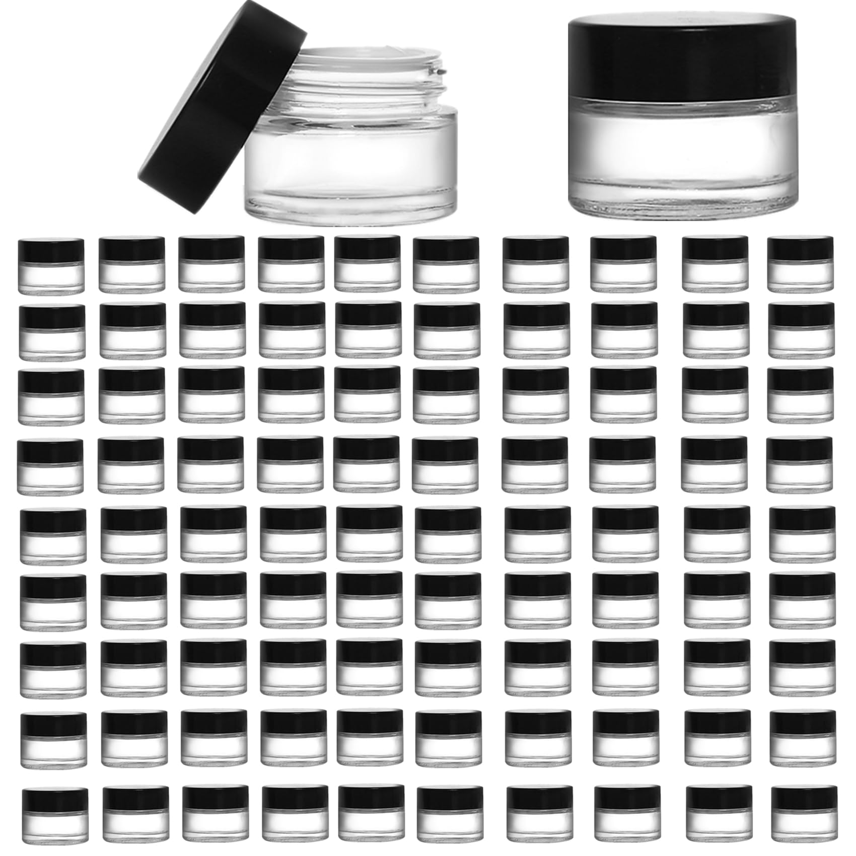 90個パック 5ml ガラスリップクリーム容器 小さな空の化粧品サンプルジャー 蓋付き 詰め替え可能 透明密閉ガラスジャー スキンケア 化粧水 クリーム ワックス 旅行 小売店用
