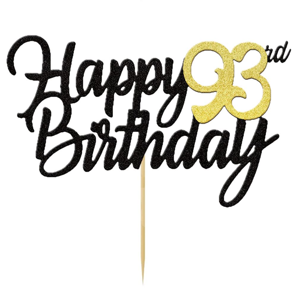 Happy 93rd Birthday 西洋菓子トッパー グリッター 93周年 西洋菓子トッパー 93歳 大好きな生まれ落ちる日飾りもの 93ゴールド バースデーケーキデコレーション 93 寄り合い装置 レディース メンズ (黒いことゴールド)