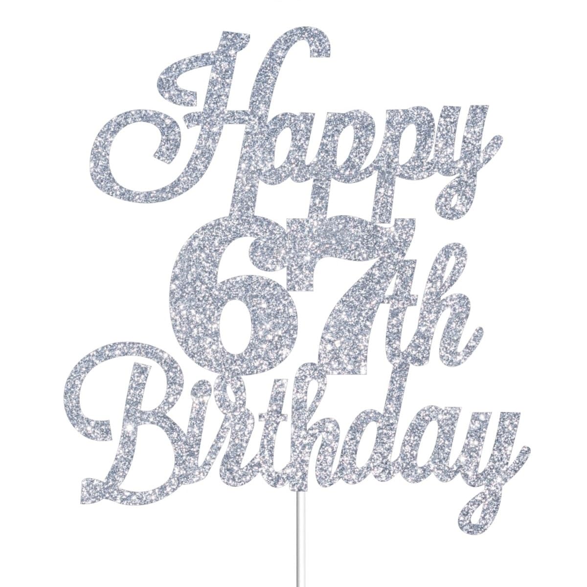 Happy 67th Birthday ケーキトッパー シルバー グリッター、67歳への乾杯 誕生日デコレーション67周年ケーキトッパー、誕生日記念パーティー用67テーマケーキデコレーション 11,385円