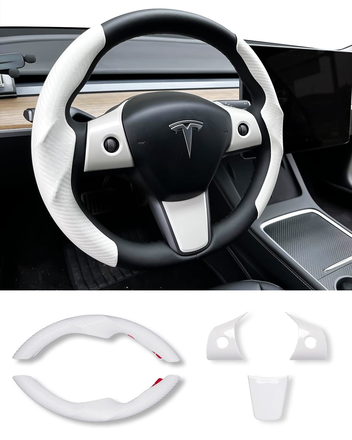 カーボンファイバーハンドルカバー ABS一回り一揃いの道具 Tesla Model 3 / Y付属品用 白いこと