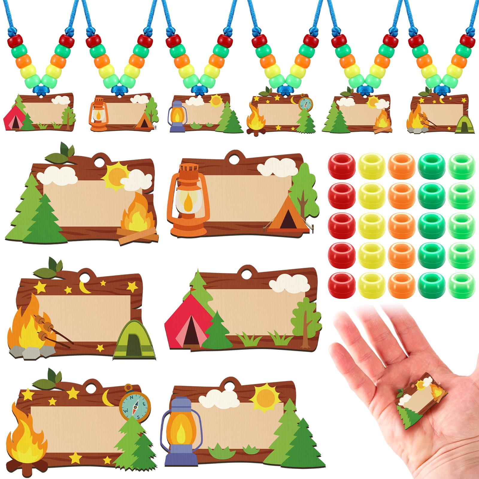 24セット キャンプクラフト キャンプ ビーズネックレス クラフトキット キャンプパーティー 記念品 キャンプ ネームタグ ネックレス クラフトキット キャンプ 旅行 アドベンチャー ギフト Vbs用品 教室 ホームパーティー アクティビティ