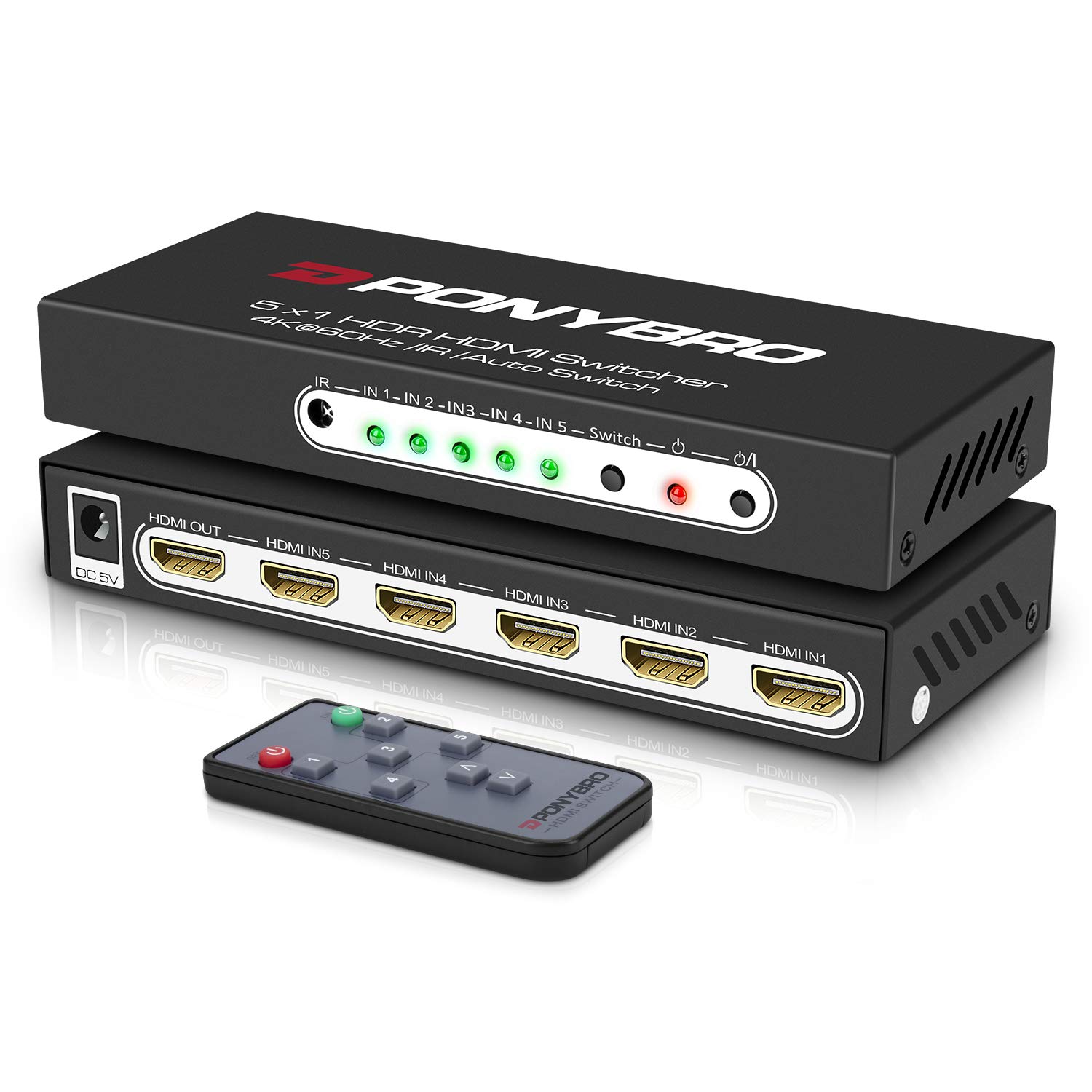 HDMI 2.0 スイッチ 5ポート 4K @60Hz 自動切り替え ? 5イン1出力 リモコン付き HDR10 3D Ultra HD PS5/Xbox/PC/Fire TV用 遅延ゼロ 14,484円