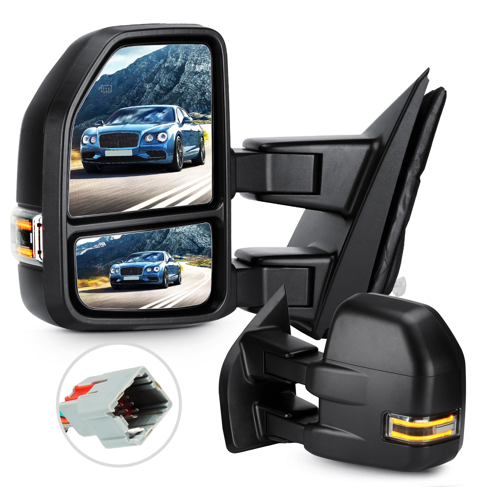 牽引ミラー フォード F-150 2015 2016 2017 2018 2019 2020 パワー加熱温度センサー ウィンカーライト付き 手動折りたたみ伸縮式