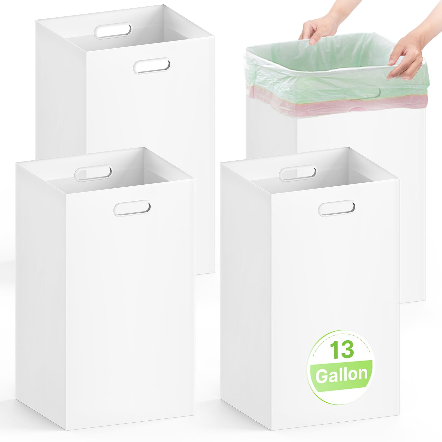 使い捨てゴミ箱4個パック パーティー用 13ガロン 大型 折りたたみ式ゴミ箱 ハンドル付き 厚紙製 再利用可能 パーティーイベント キャンプ用 (長さ13インチ x 幅10インチ x 高さ21インチ) ホワイト