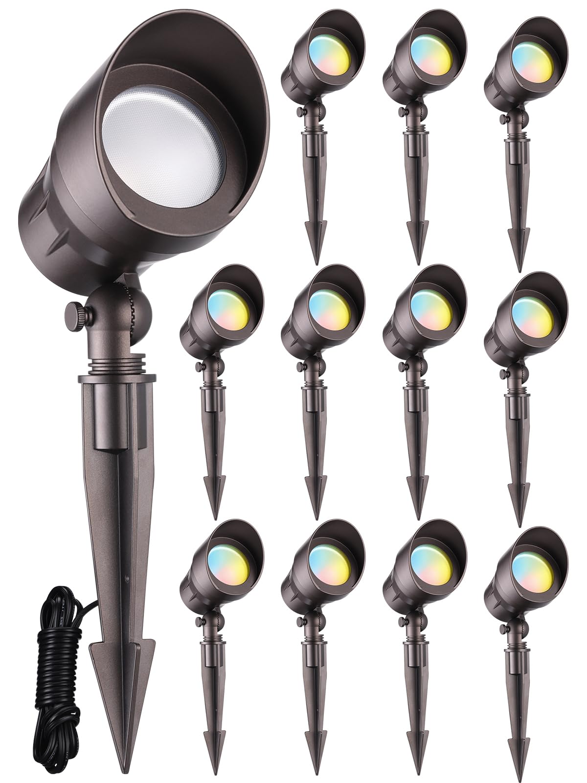 低電圧LEDランドスケープスポットライト 12個パック 3000K/4000K/5000K 選択可能 12V-24V AC/DC ダイキャスト アルミニウム 低電圧ガーデンライト CRI90+ IP65防水 屋外庭ブッシュ用 ブロンズ
