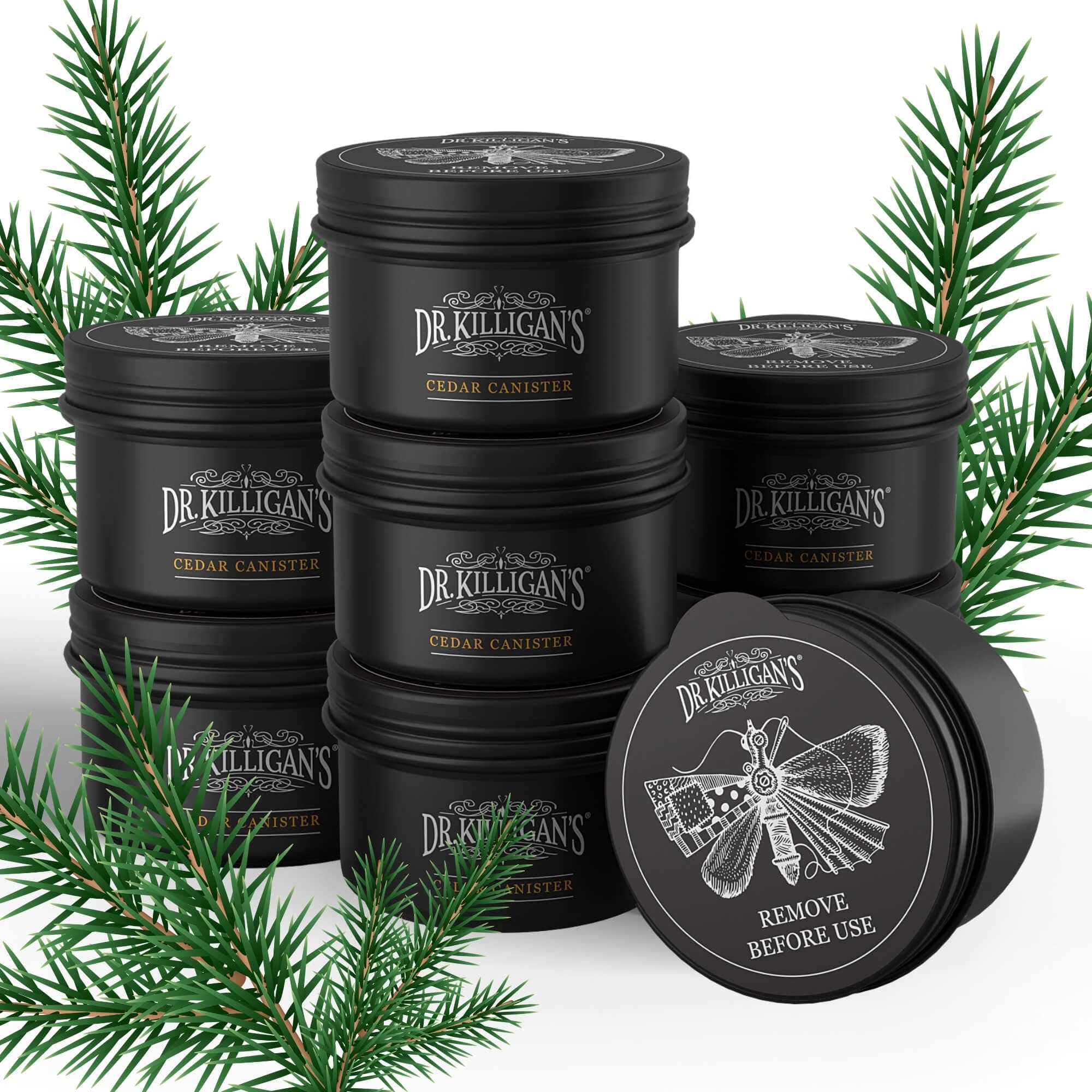 Dr. Killigan's 杉チップキャニスター - クローゼット用防虫剤 衣類収納用シダーブロック 引き出しやクローゼット用サシェ シダーチップ付き缶6個 + 1オンス杉病棟スプレー