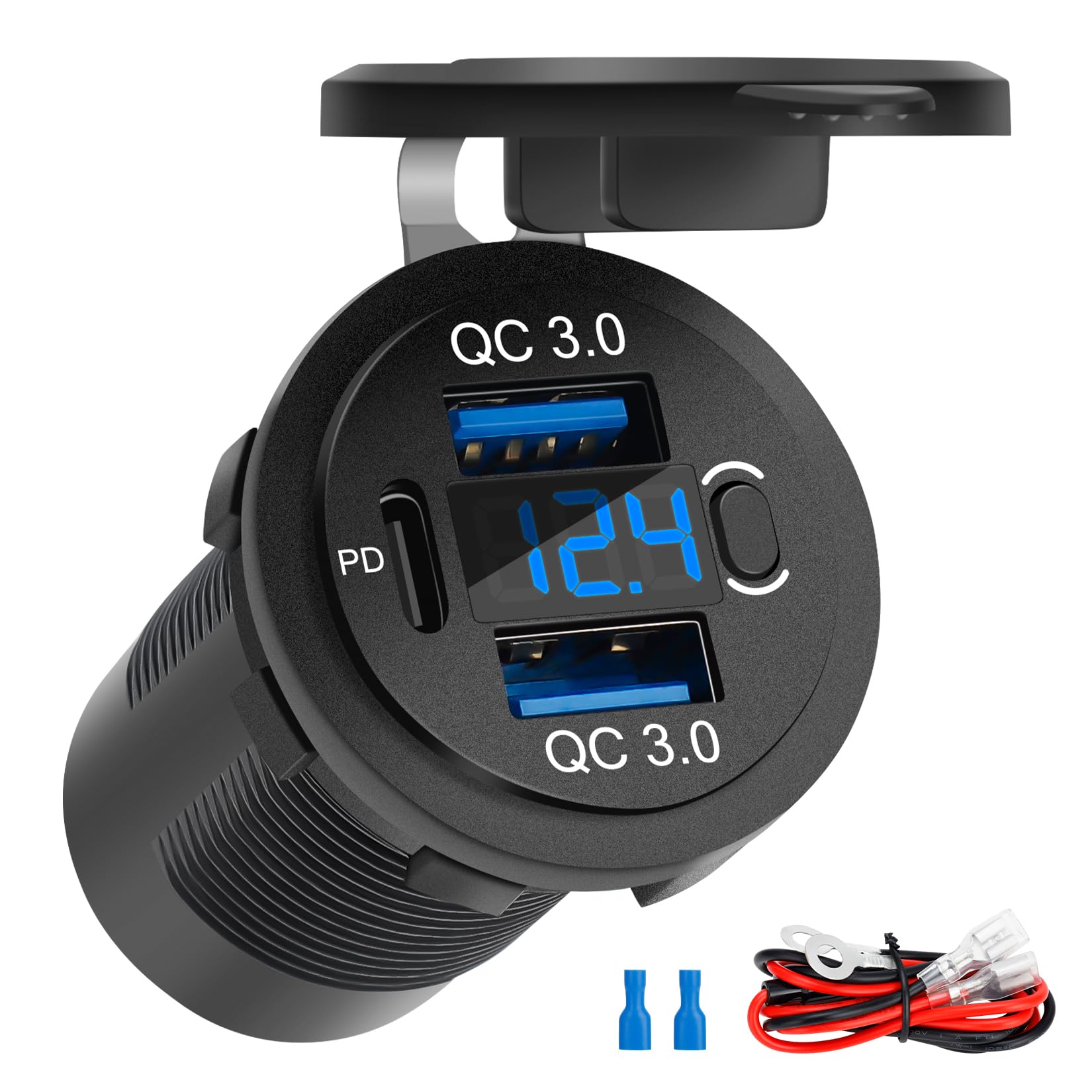 Risornda 12V USBコンセント、デュアルQC3.0 18W &amp; PD 30W急速充電ポート、USB Cシガレットライター交換用12ボルト充電ポート、電圧計付き防水マリンボートオートバイRV用｜いいものばかり 13,998円