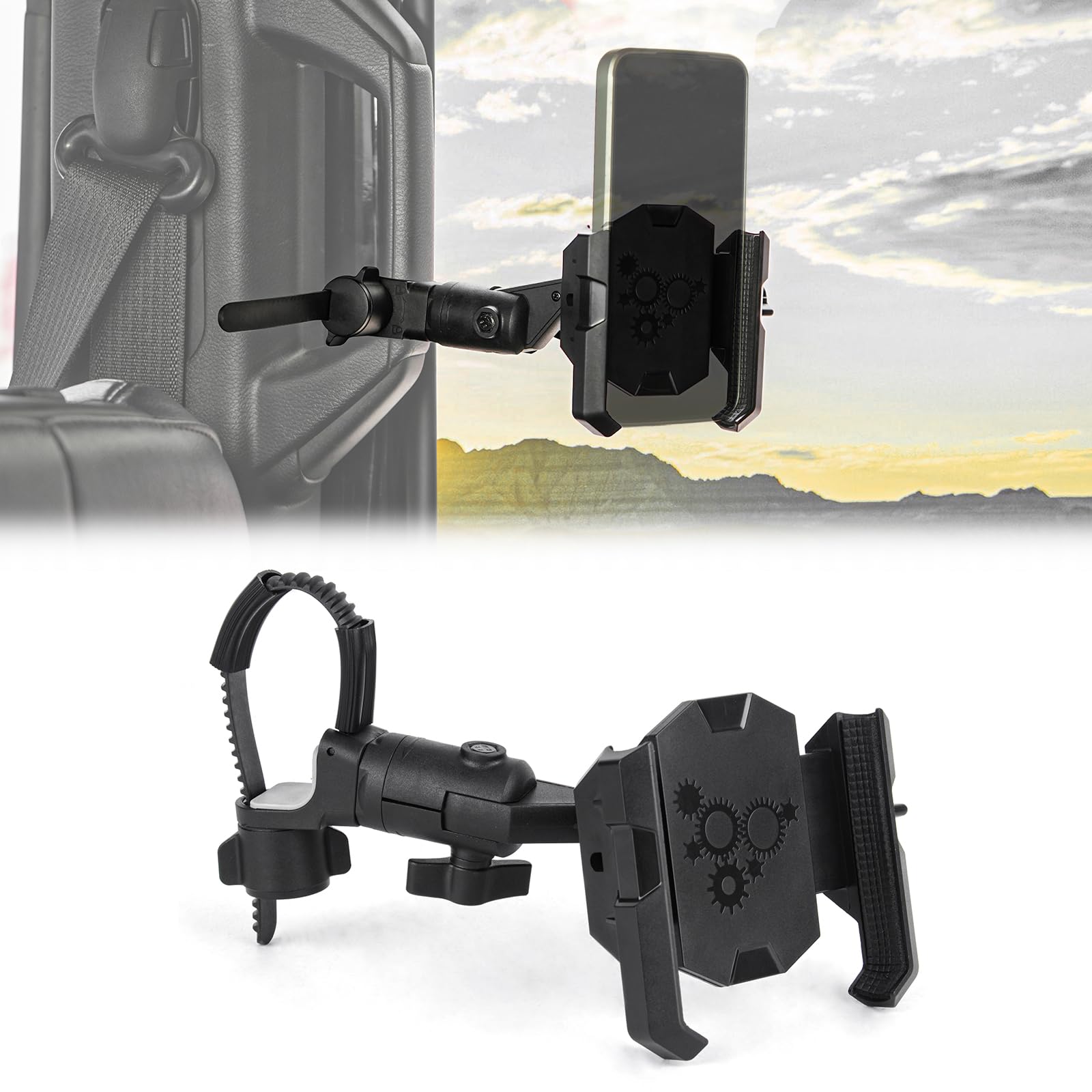 KULITH ピラーグラブハンドル 電話マウント 調節可能な電話クリップ 携帯電話ホルダー ジープ/ブロンコ/F-150/F-250/F-350/シボレーシルバラード/GMC Sierra/Dodge Ram/Land Cruiserに対応 iPhone 16 15 14用