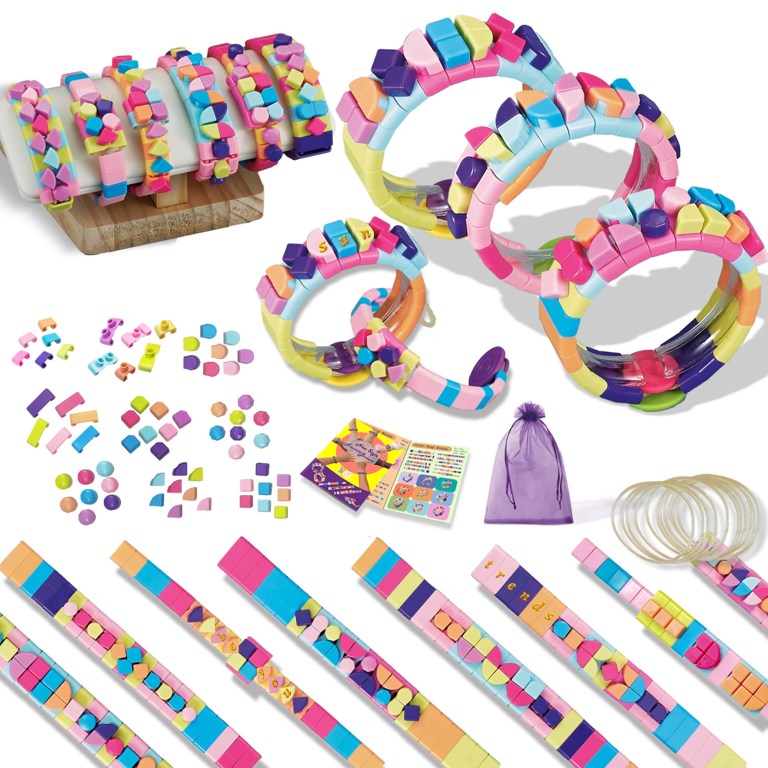 フレンドシップブレスレットメイキングキット DIYブレスレットジュエリーメイキングセット スターター 女の子用 伸縮性のあるビルディングブロックビーズ チャーム&ステッカー付き 6、7、8、9、10、11、12歳に最適なギフト|いいものばかり