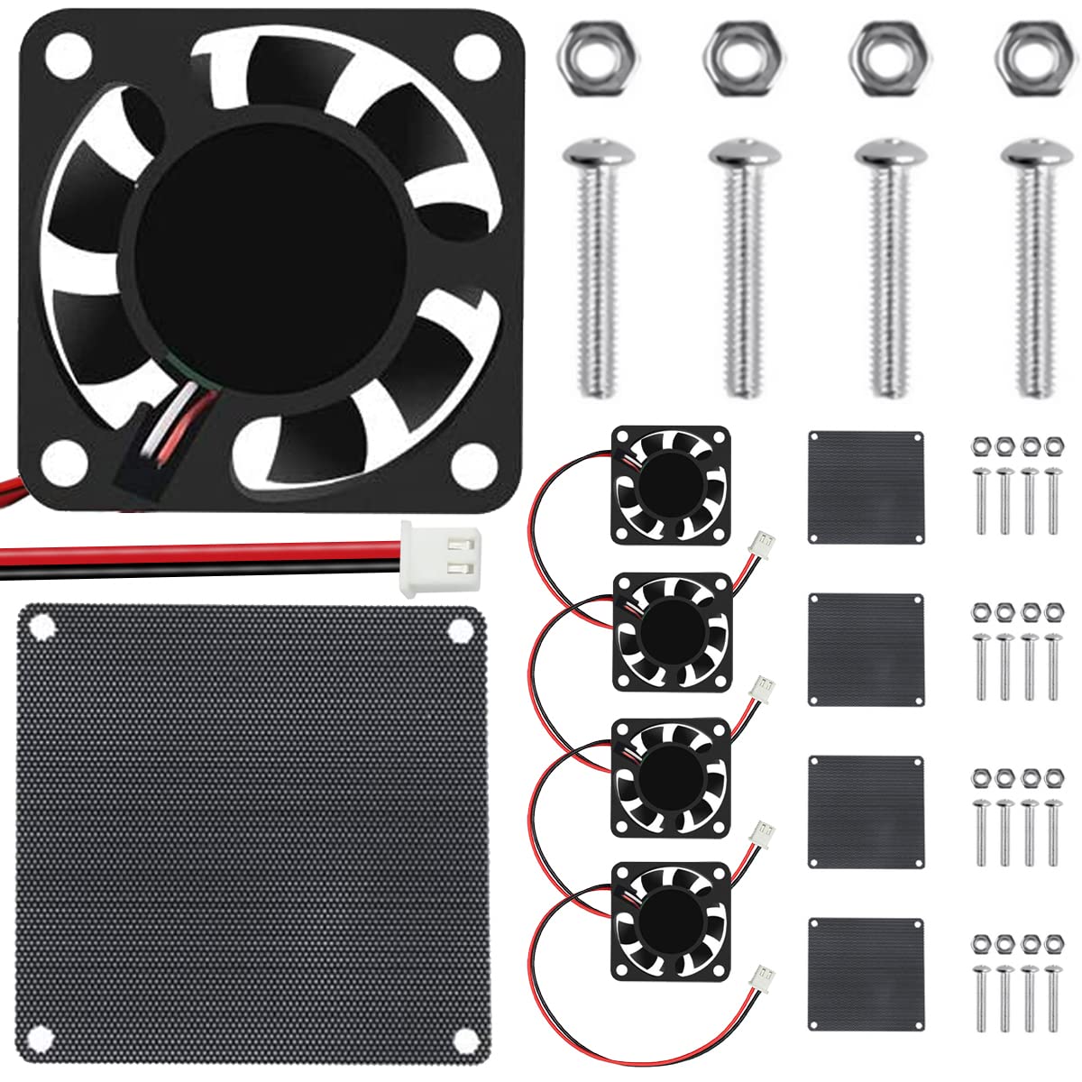 ブラシレス冷却ファン 40mm x 10mm DC 5V 4010高性能PCファン 2ピン、デュアルボールベアリング、低ノイズ - 5パック、メッシュカバーとネジ付き｜いいものばかり