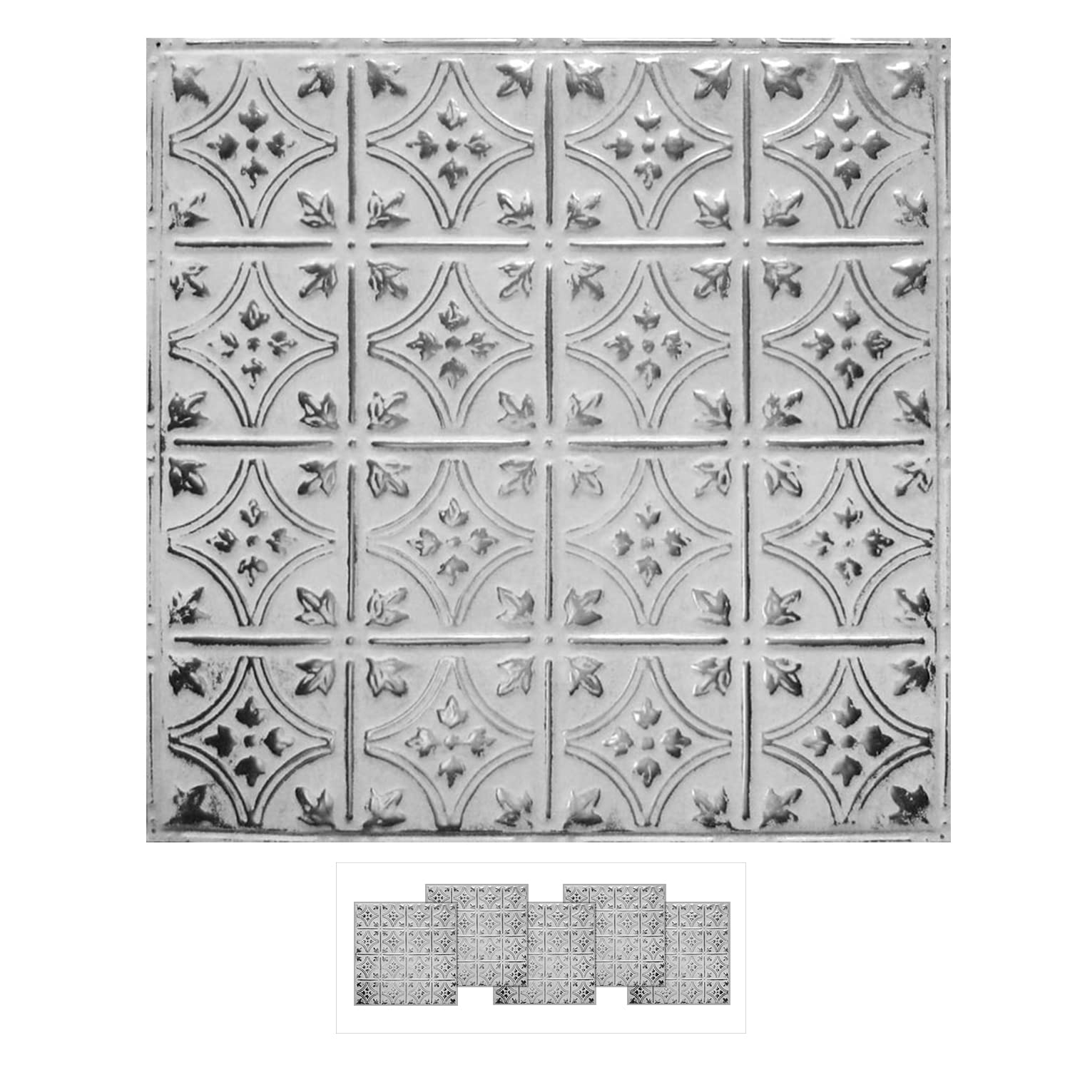 American Tin Ceilings 24x24 ネイルアップ ブリキ天井タイルパターン #3 5パック シルバーウォッシュホワイト