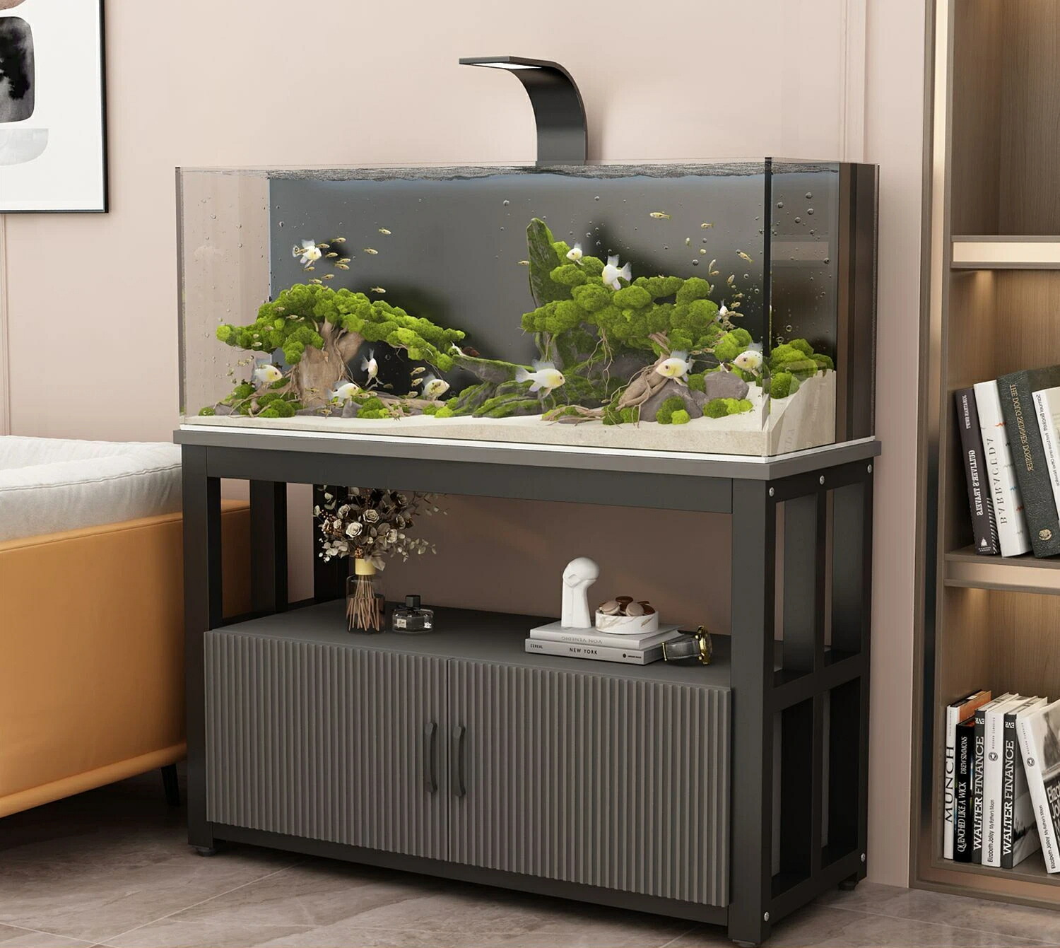 【高耐荷重】水槽台 キャビネット 魚飼育 アクアリウム スタンド 鉄製フレーム メタルラック 頑丈 一体型 (幅60cm/90cm/120cm ブラック) [リビング/アクアテラリウム/渓流/金魚]｜いいものばかり