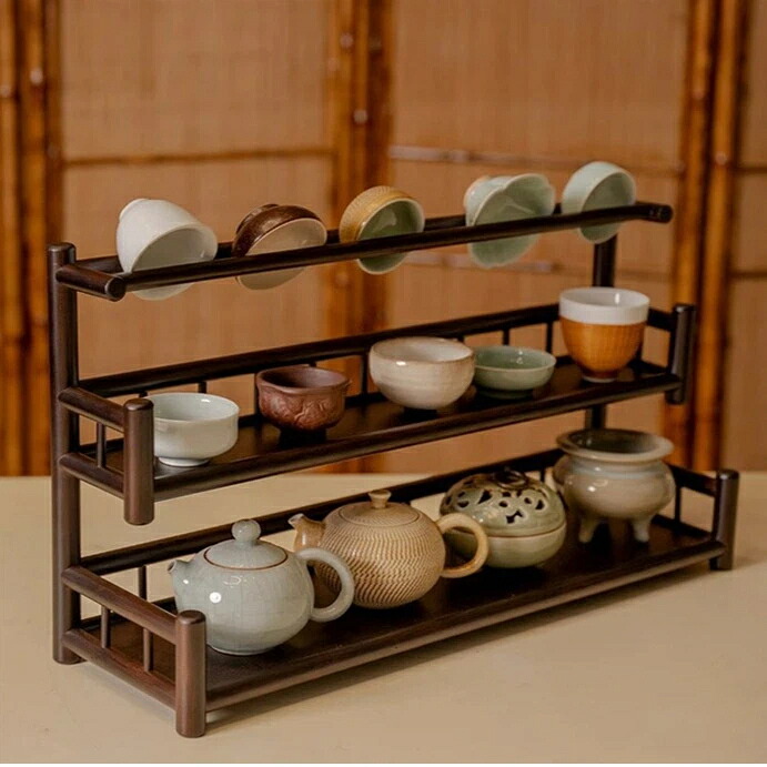 【天然木使用】茶器 収納ラック 木製 卓上 博古架 おしゃれ ミニ 茶棚 小ぶり 収納棚 カップボード (無垢材/ウッド/ナチュラル) [卓上収納 オフィス 茶室 リビング 飾り棚 ディスプレイ 和風 モダン キッチン収納] 組み立て不要｜いいものばかり