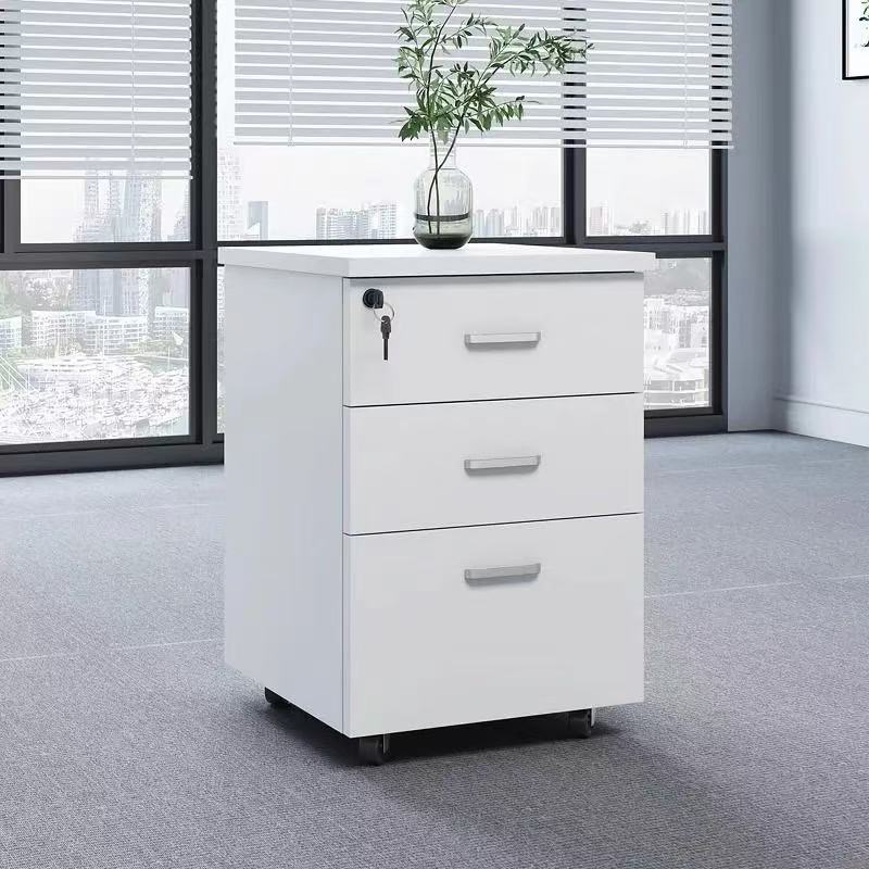 ファイルキャビネット、オフィス用資料キャビネット、机下置き収納キャビネット、3引き出し式の低めキャビネット、木製、ロック付き、移動可能、収納キャビネット|いいものばかり