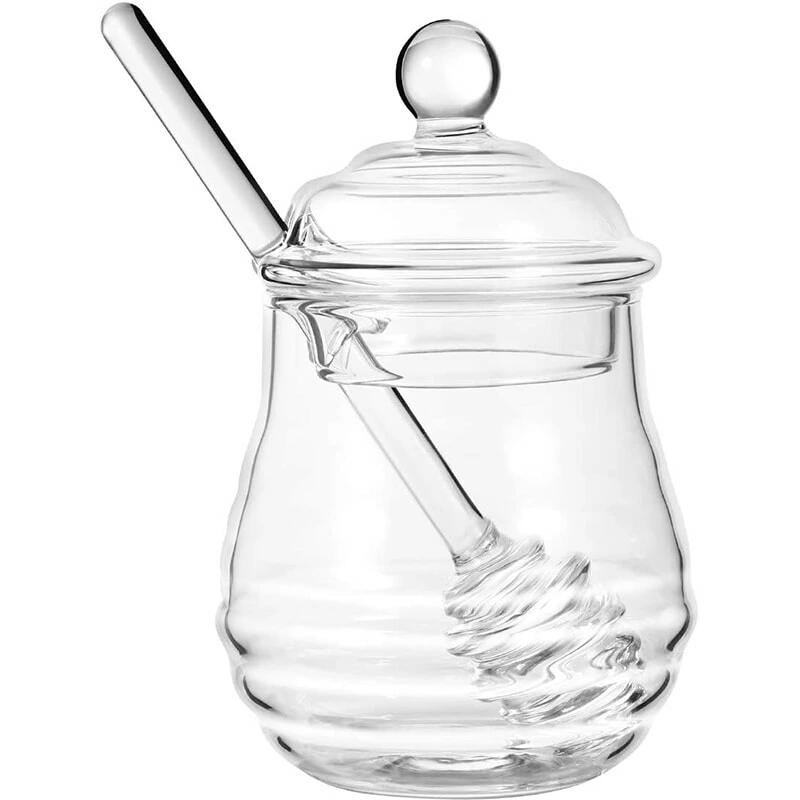 はちみつ容器 ハニーポット ガラス製 蓋付き ハニーディスペンサー スティック付き 透明 250ml 調味料入れ キッチン雑貨|いいものばかり