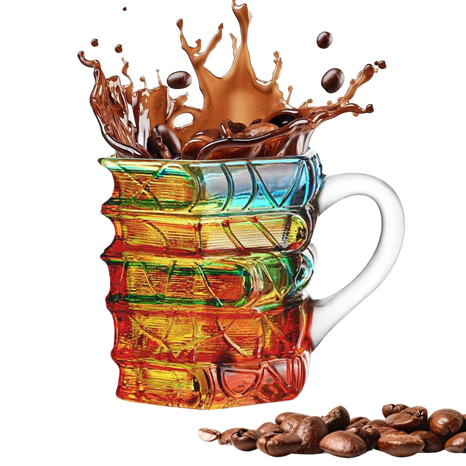 コーヒーカップ - 耐熱立体塗装を施した積み重ね可能な本型デザインカップ - グラデーションカラー ガラス コーヒーマグ,水 冷製 コーヒー クリスマス 誕生日 旅行 家庭 ラテ ビール カプチーノ 用｜いいものばかり