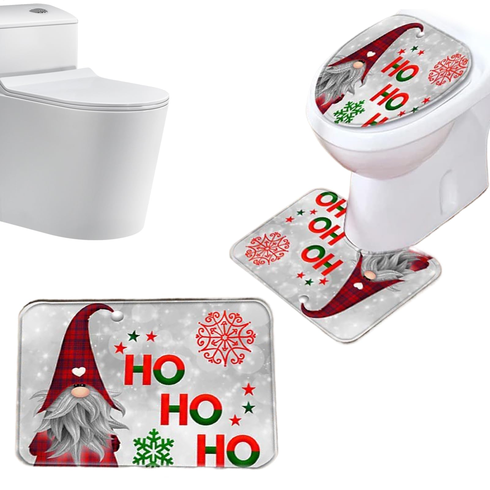 クリスマスバスマットセット | U字形便座覆いかぶせるクリスマス用 - 冬 記念日 一こま 小物 ひな型 床 つや消し 御祭り アパルトマン