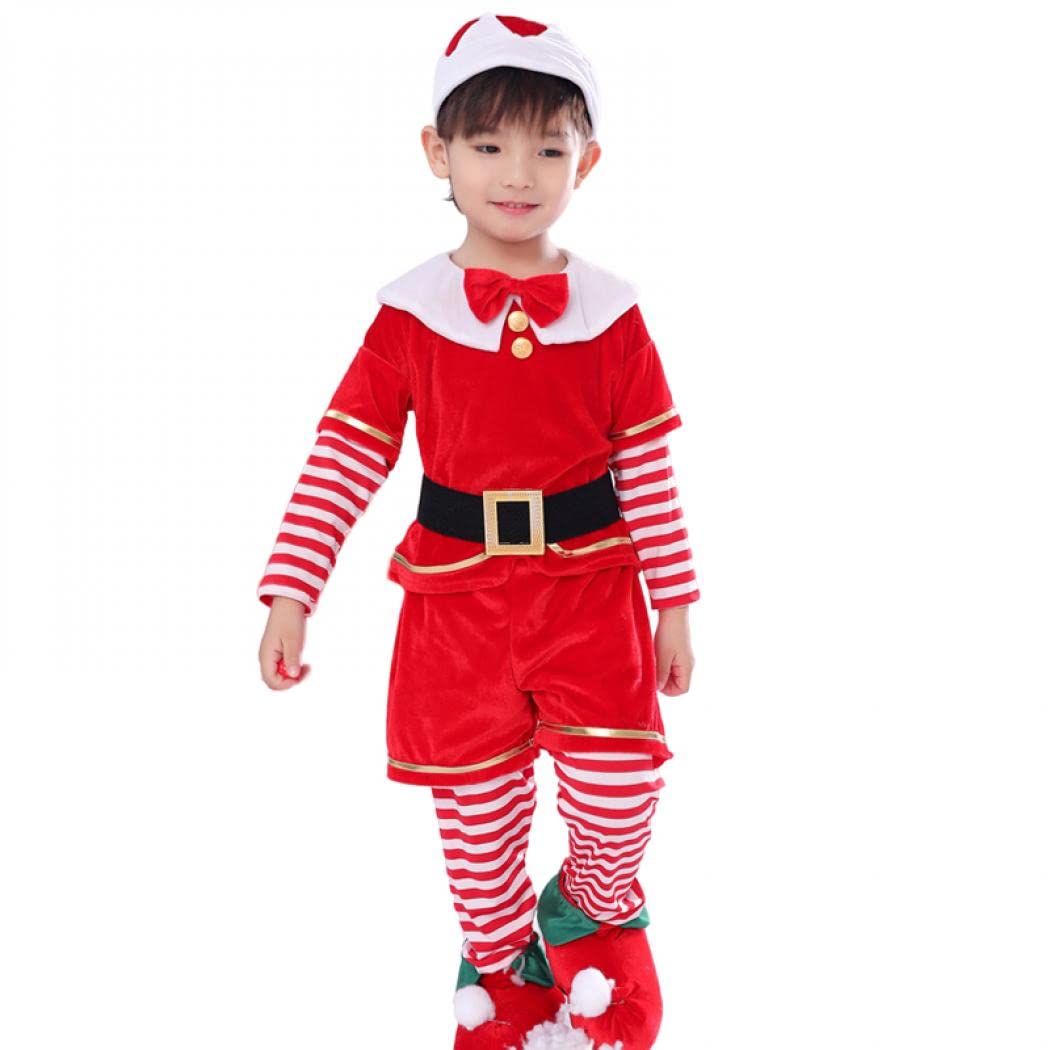 [Aculldo] サンタクロース衣装 コスプレ衣装 5点セット ベビー服 クリスマス子供服 女の子 男の子 キッズ コスプレ 着ぐるみ 仮装 コスチューム 変身 パーディ用 クリスマス 演出服 舞台服 仮装大会 学園祭 イベント用 帽子付き (男の子用,120cm)｜いいものばかり