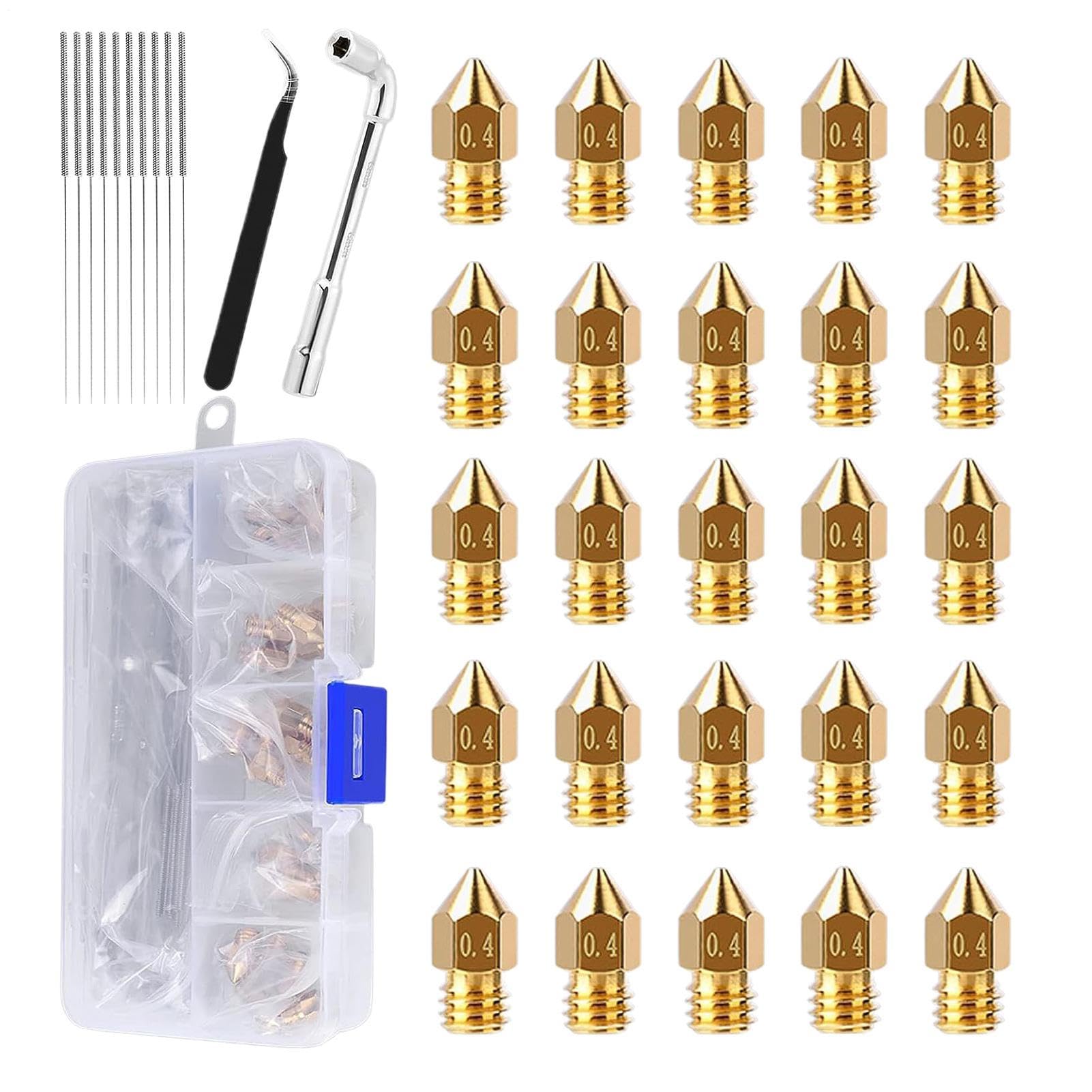 3D印刷工ノズル | 0.4粍 金管楽器製 耐磨耗性 付属品 | 25 個 3D 印刷工 用 金管楽器 製 ノズル 手道具 と 納める ボックス席 付き添い人 仕掛ける - ホットエンドエクストルーダー用 模範例生み出すこと向け