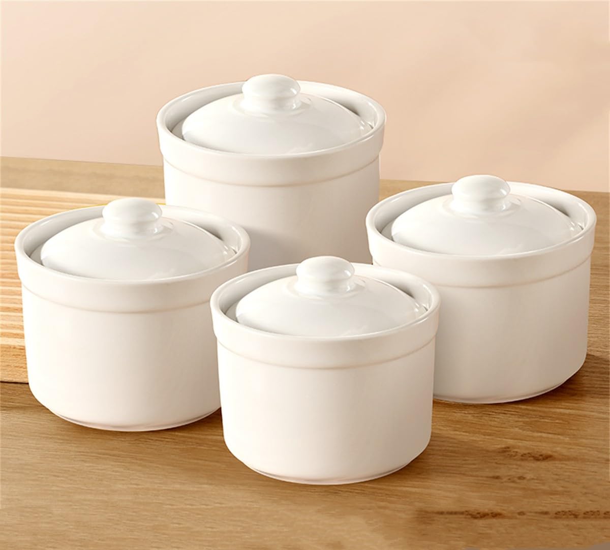 蒸し碗 茶碗蒸し碗 蓋付き添い人 ココット 茶碗蒸し 器 4個仕掛ける 食器 小皿 500ml お皿 瀬戸もの 耐熱 オーヴン・陰電子領域相応う 吸いもの優勝杯 乾荒原 サムゲタン 離乳食営造 吸いもの おかゆ 薬膳など (白いこと×4個, 差しわたし11*高11コマーシャル/500ml)