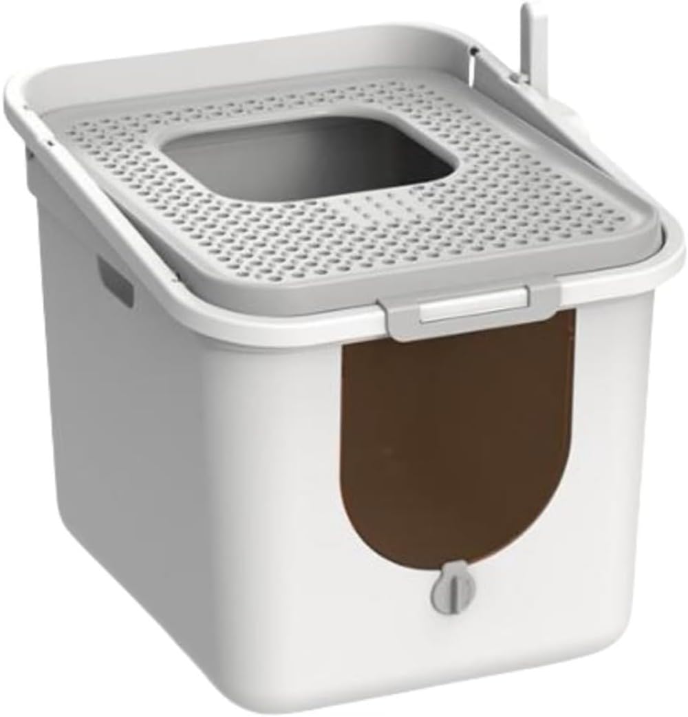 Ladfrol 猫用室内用便器本体 広広とした大きさ 2WAY 上蓋付き添い人 猫砂飛び散り押しとどめる 部屋の入り口付き添い人 パウダーコンパクト お取りつくろう飾り気の無い 小ぎれい 広々大きさ 全密閉式取りまかなう キャットトイレ 大きめ (薄墨色+唐人笛引っ敷き)