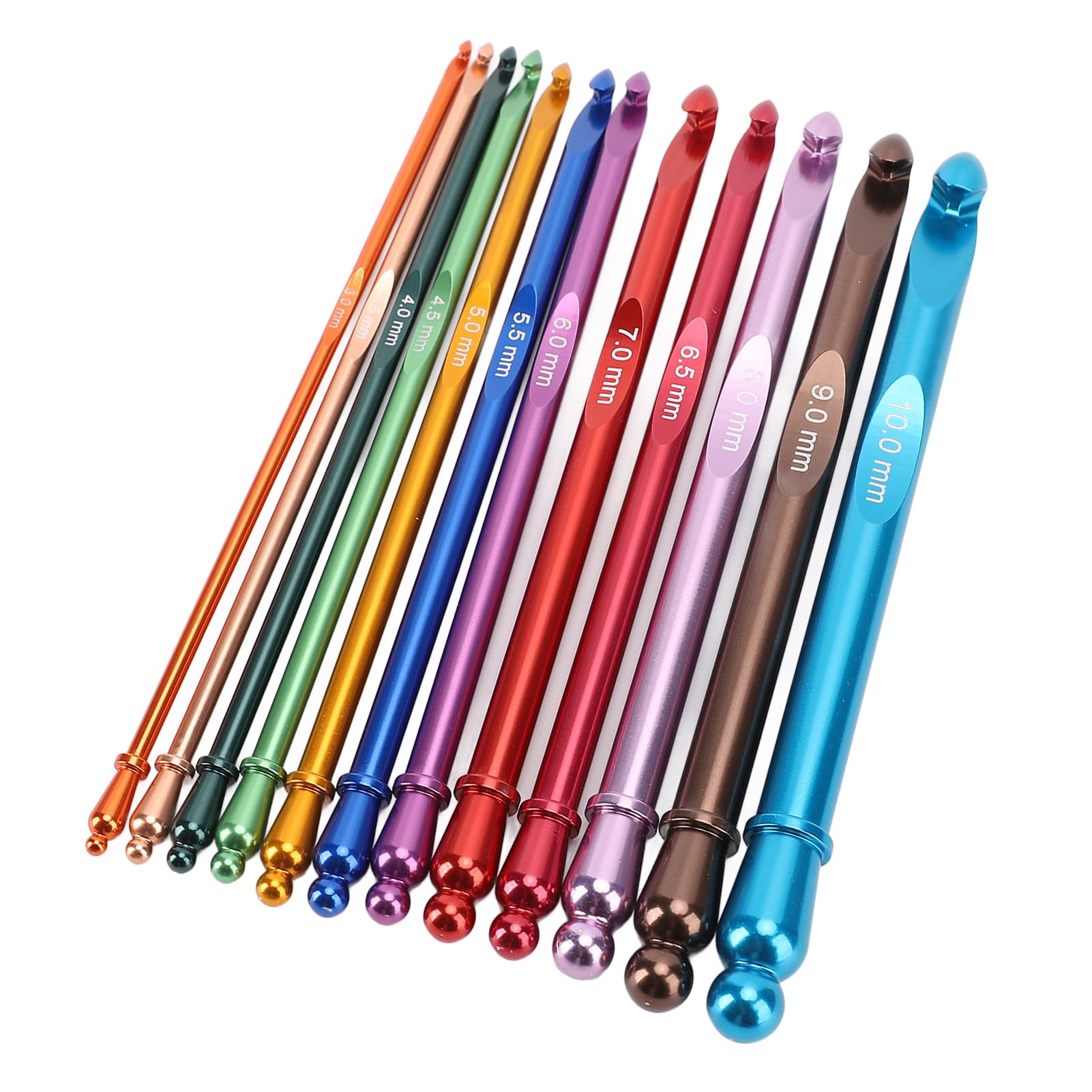 J-ouuo12Pcs Crochet Hooks Set Ergonomic Aluminum Metal with Case for Beginners 3-10mm 15cm Long｜いいものばかり