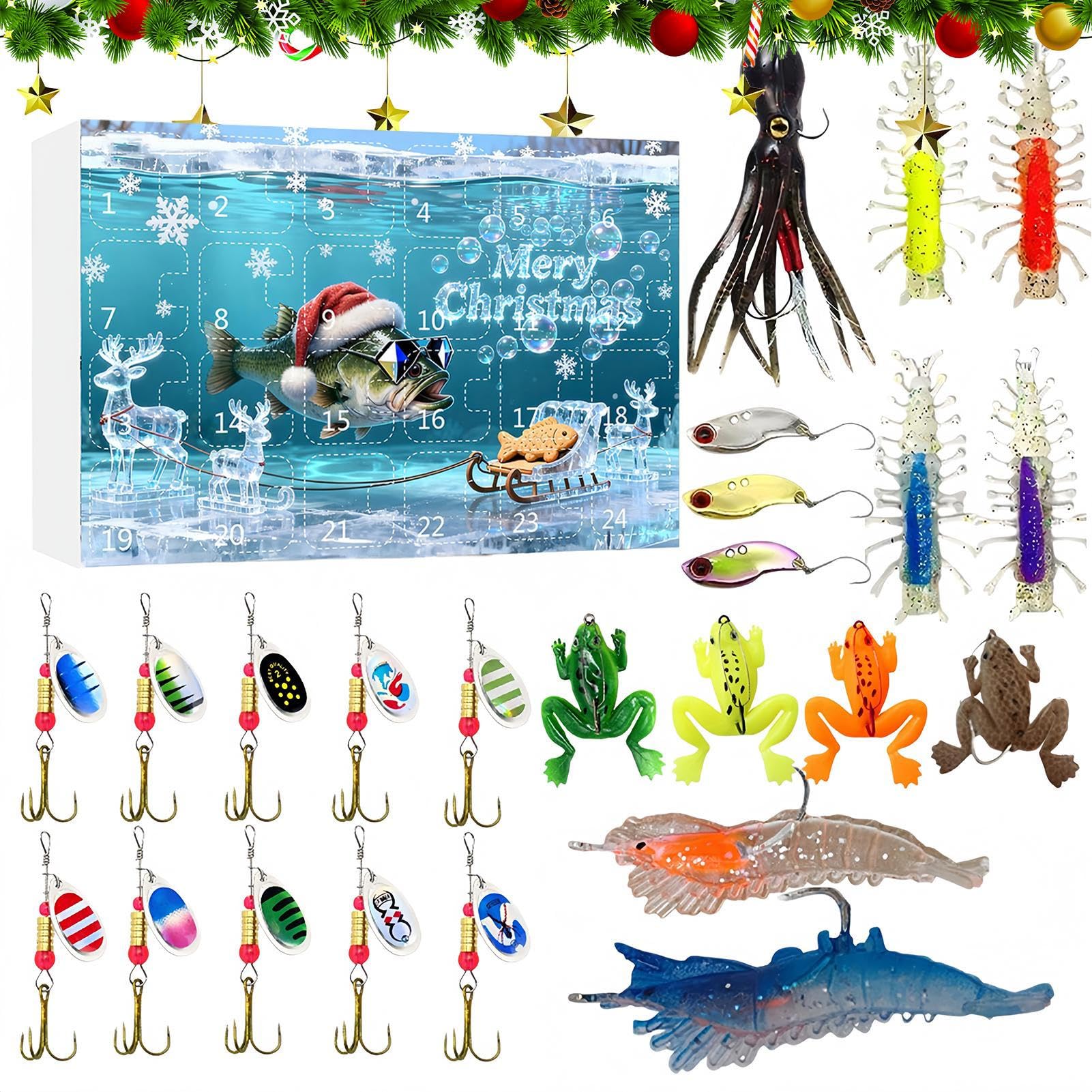 御釣りカウントダウン暦 | 24日 アドベント クリスマス - 沖釣り ベイト 仕掛ける,フィッシャーマン 父 彼氏 夫 １０代 成人男性 アングラー 素水 海水 トラウト 二階建てバス いささ川 湖 川 向け