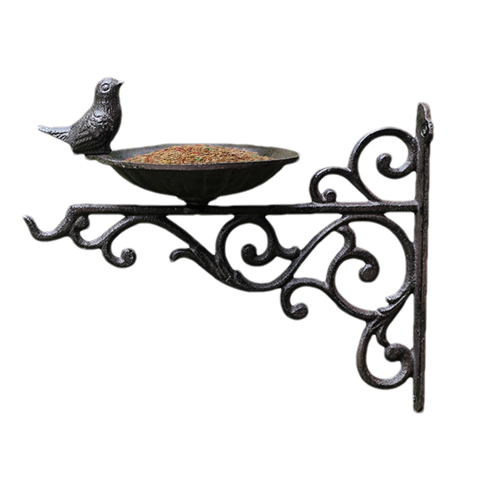 Wall Mounted Bird Bath, Birds Feeder Bracket, 9.25x6.69x4.53 Inches Outdoor Water Tray Garden Wall Art Decor, Decorative Hanging Birdbath for Patio Fence and Yard with Nut Mealworm Basket Use