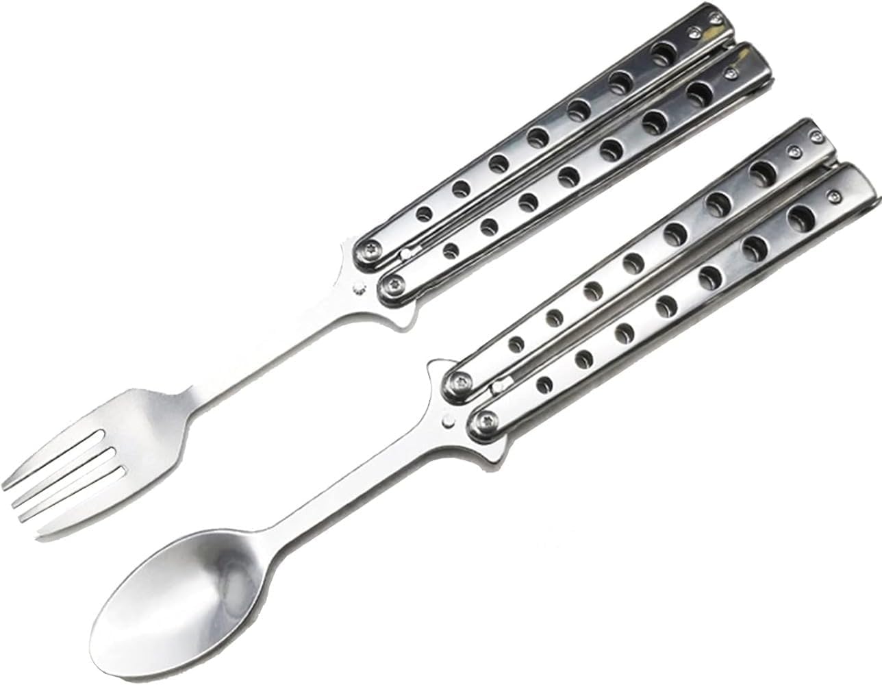 DrivExバタフライナイフトレーナー 携帯型折りたたみフォークスプーンステンレススチール室外ピクニックキャンプ食器お匙ショートカット