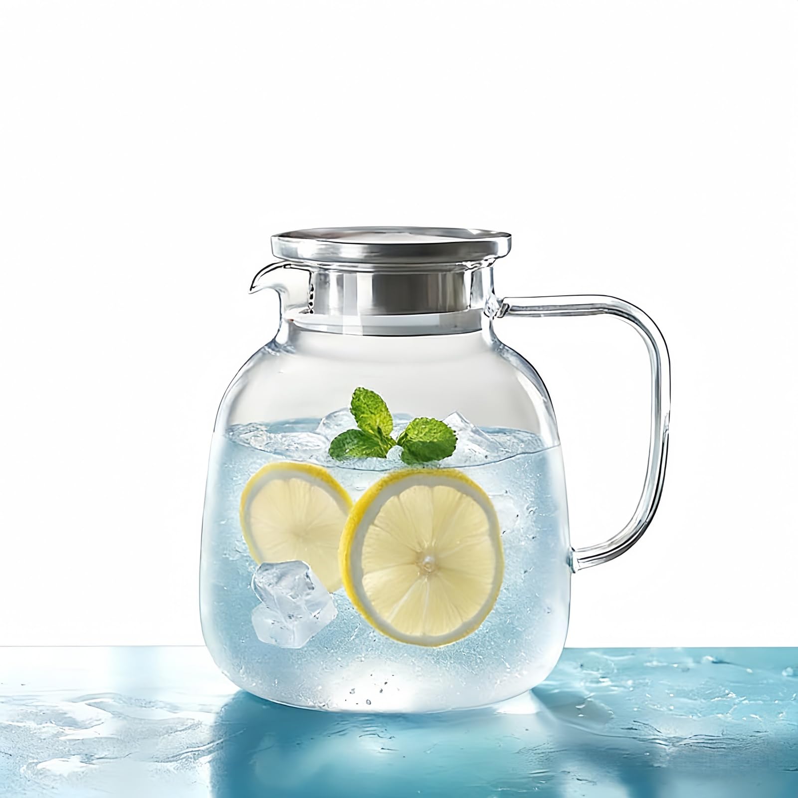 耐熱硝子ティーポット 大電気容量 1850ml/2150ml 麦茶ポット 電気冷蔵庫相応う 直火可 冷水・水出し用 身寄り・バス発着場用 (1850ML,澄み切った) [並行輸入品]