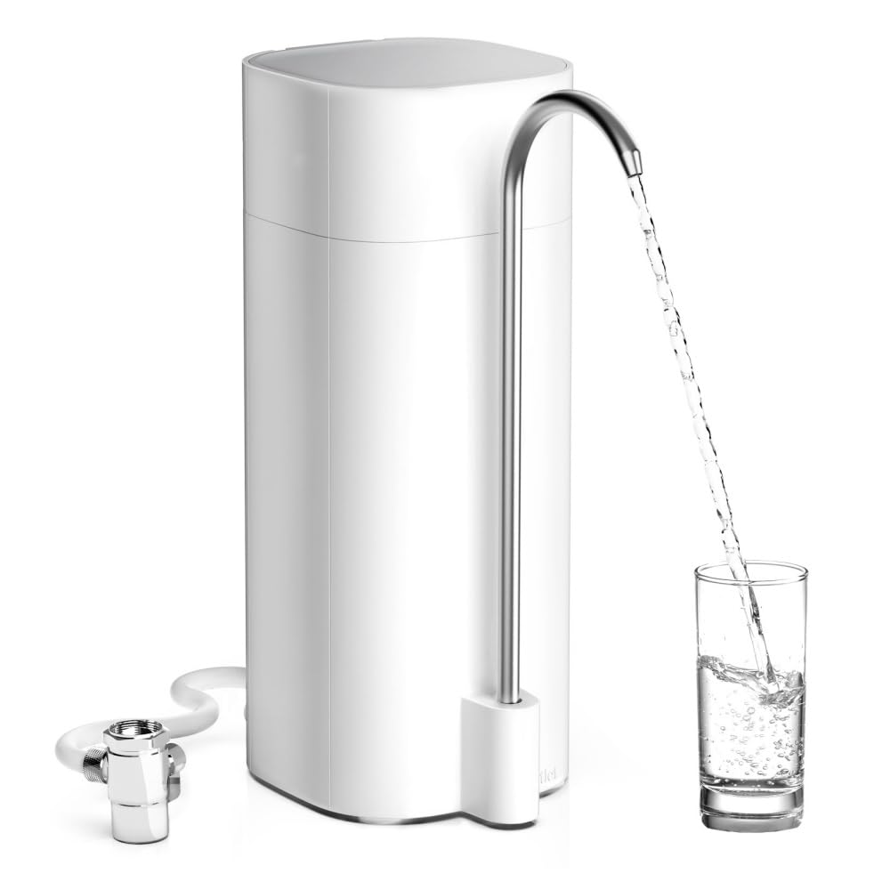 JICOMUS自主独往型浄水器、逆にじみ出る浄水器、キッチンテーブルフィルター浄水器、勝手もと水道の栓一体型、水道の栓直結型多層水漉し浄水器、 (白いこと)