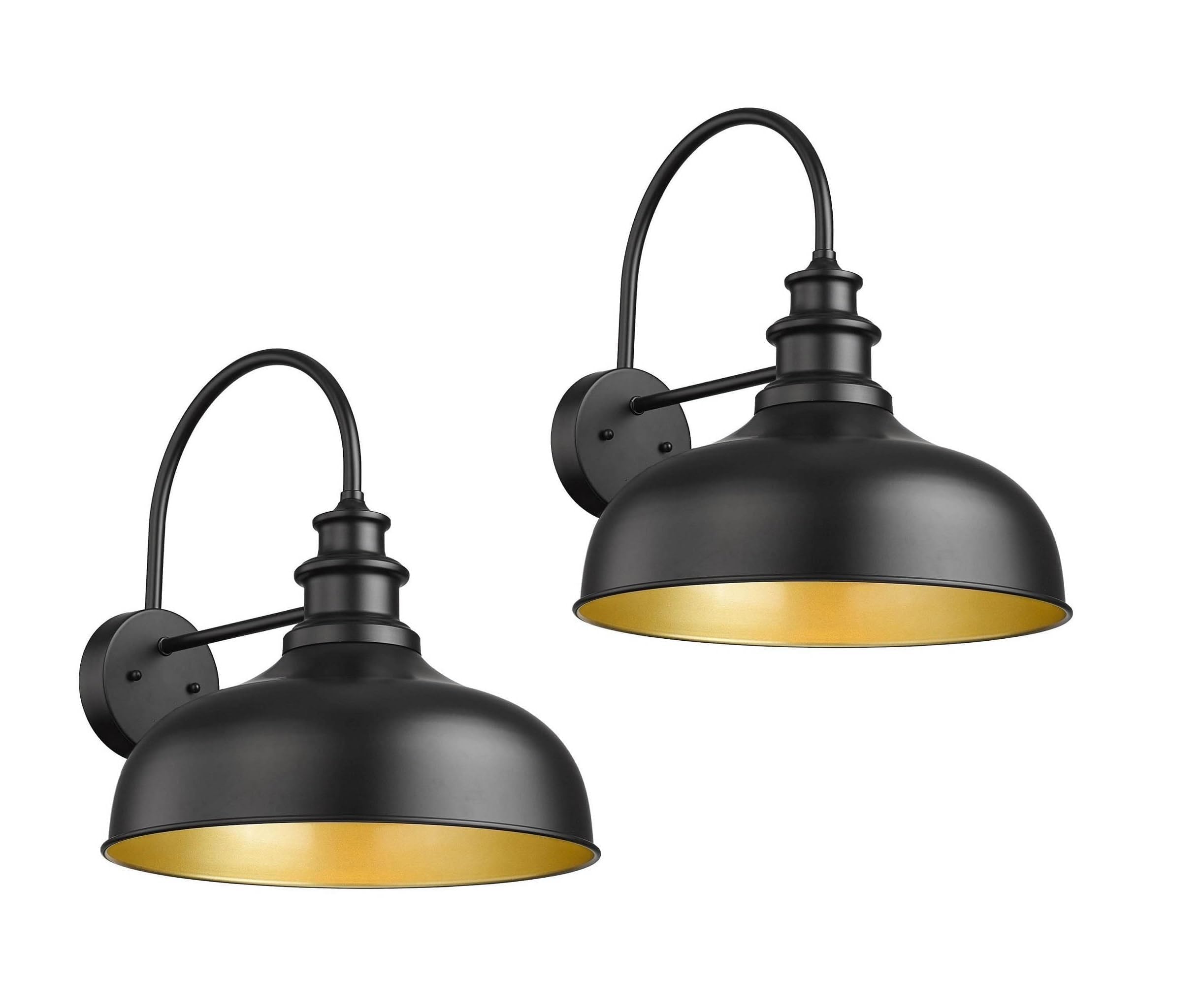 Bestshared Farmhouse Wall Mount Lights, Gooseneck Barn Light, 2 Pack Outdoor Wall Lantern for Porch インチ Black Finish with Contrast Color Interior
