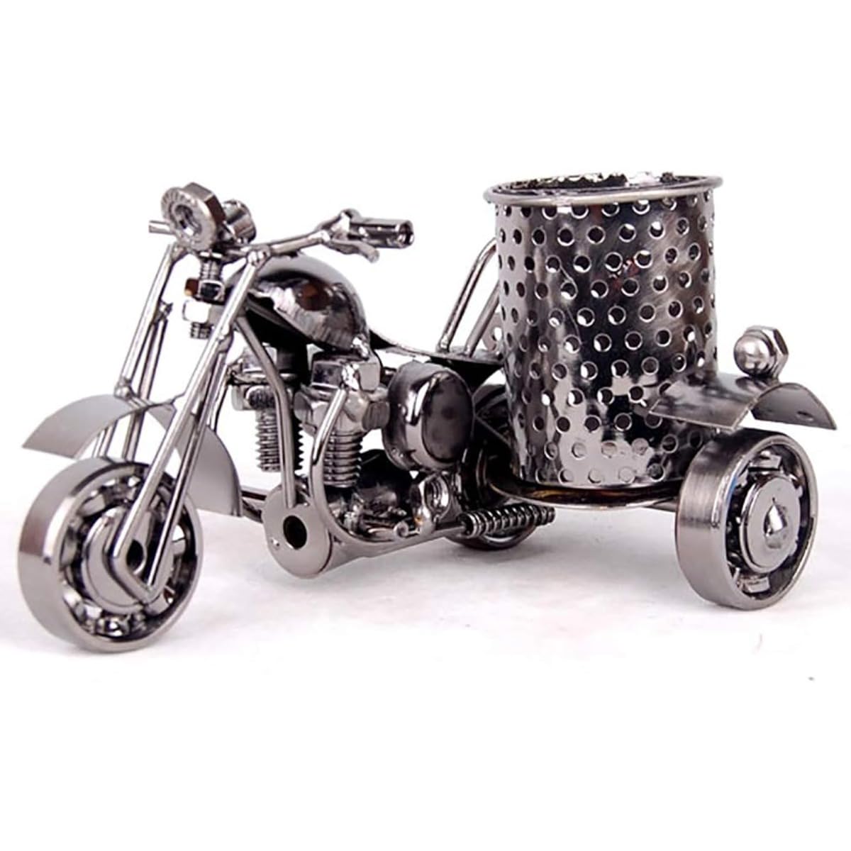 ペンスタンドバイク型書き込み立て 今めかしい筆たて３輪車 飾りつけかざり付ける 書き込み立て付き添い人 卓上納める 創作的 自動二輪車ひな形 金属元素 芸術品差し上げ物 仲よしへの差し上げ物 事務室装置 寄せあわせのありがた味 (黒いこと)