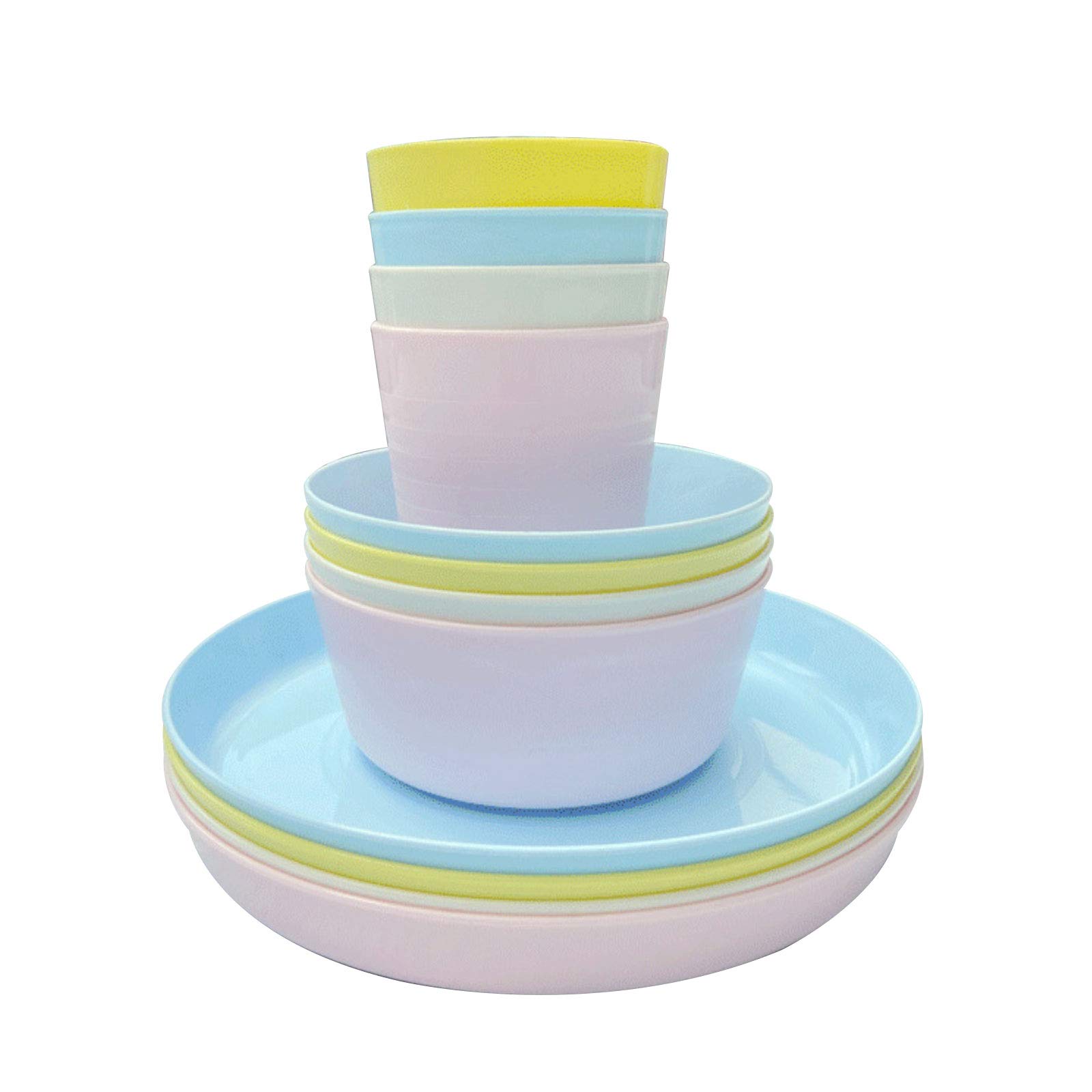 食器セット 12 個パック プレート ボウルとカップ 子供と大人用の丈夫で軽量な食器 キッチン収納箱｜いいものばかり