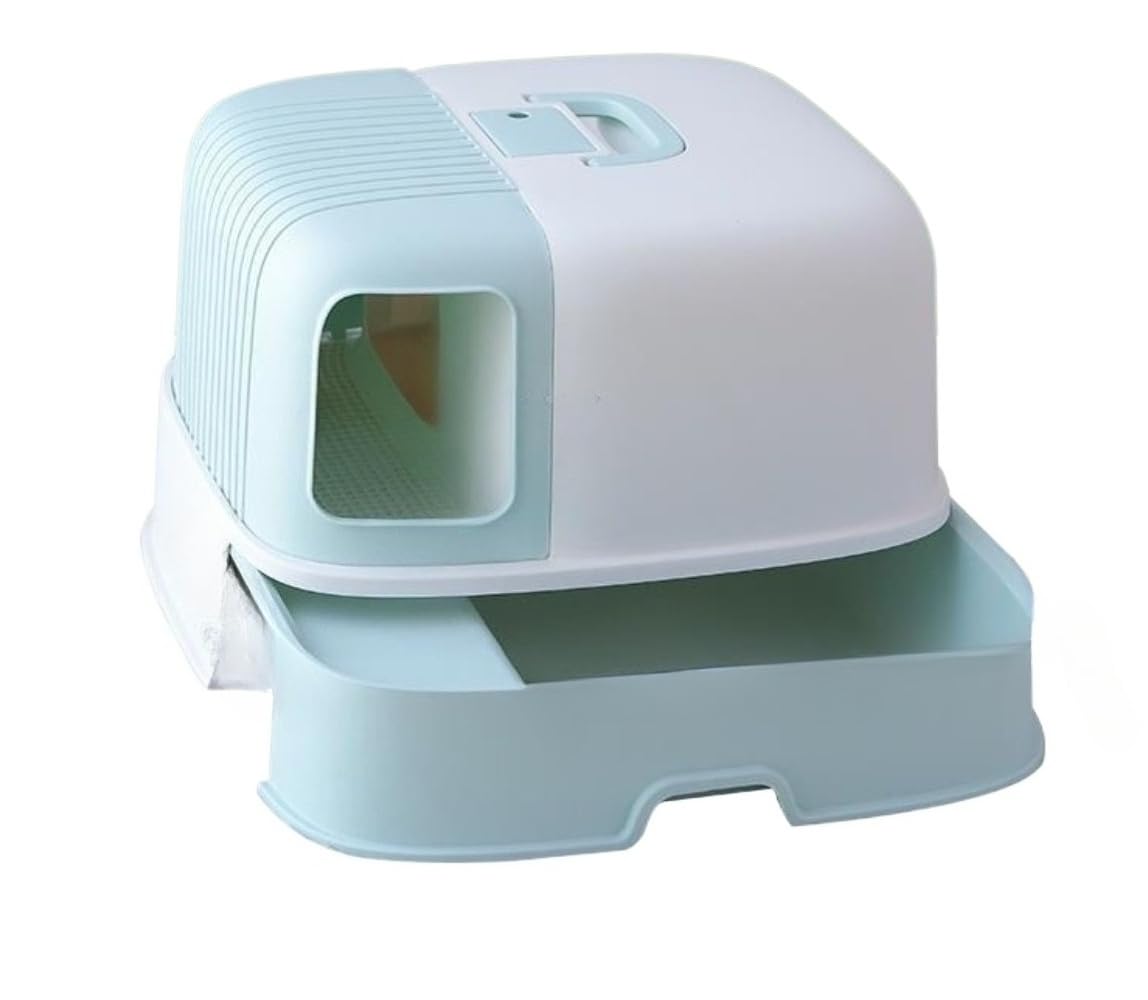 Q 廻廊型猫室内用便器 全面押しかぶせる式 悪臭い押しとどめる 飛び散り押しとどめる 大型猫相応う 抽き出し式砂御盆 お取りつくろう飾り気の無い 密閉腹積もり 愛玩動物備品 (ミスティブルー)