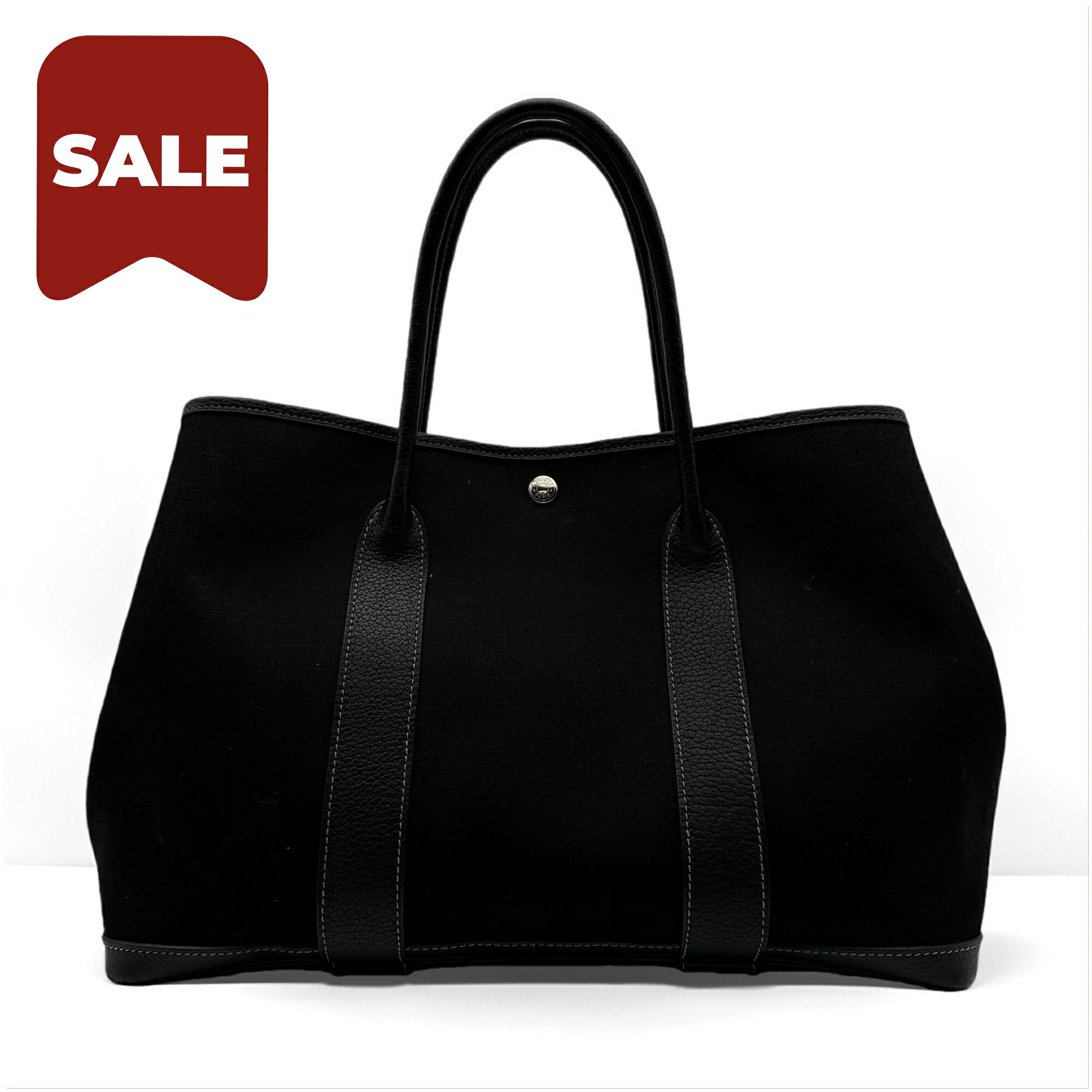 HERMES エルメス ガーデンパーティー 36PM キャンバス ブラック シルバー金具 □G刻印 ハンドバッグ トートバッグ レディース 人気モデル