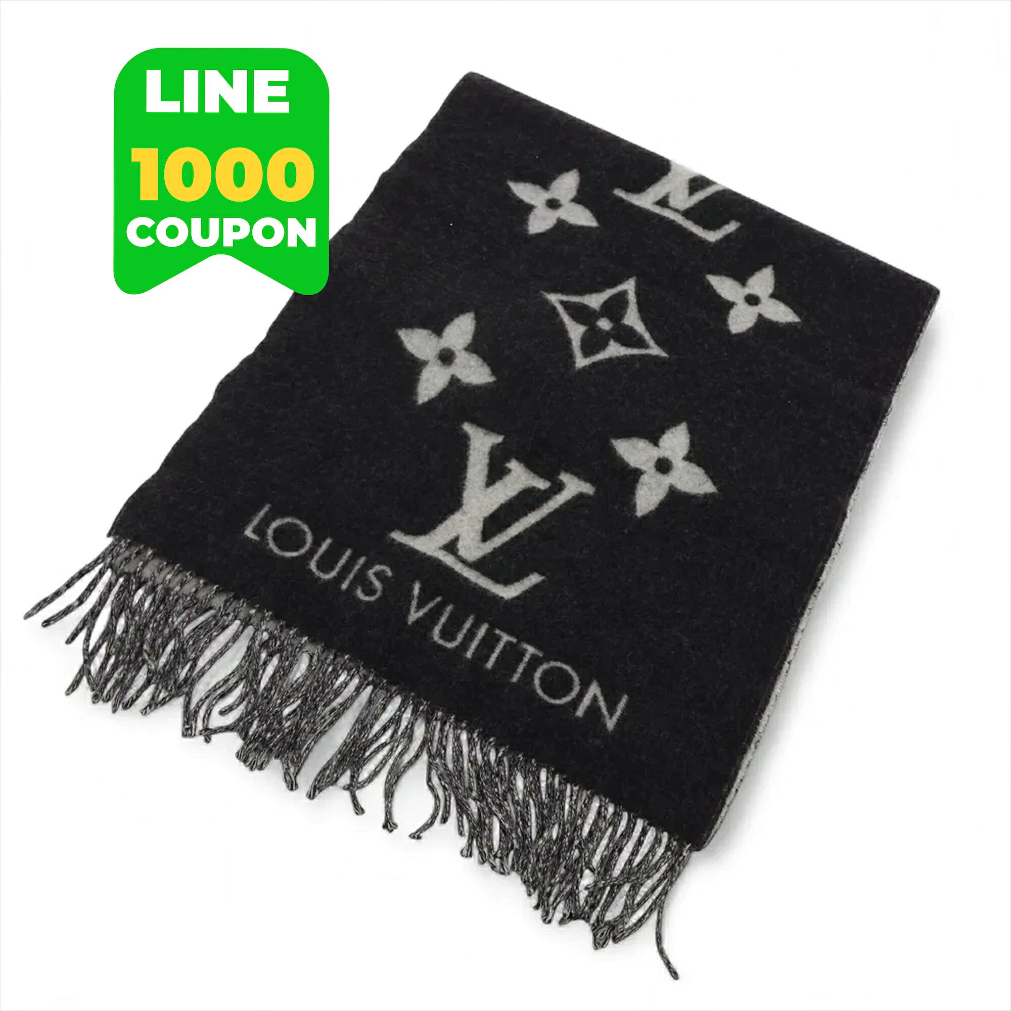 LOUIS VUITTON ルイヴィトン M71040 エシャルプ レイキャビック マフラー カシミヤ ブラック×グレー 中古 一部ほつれあり