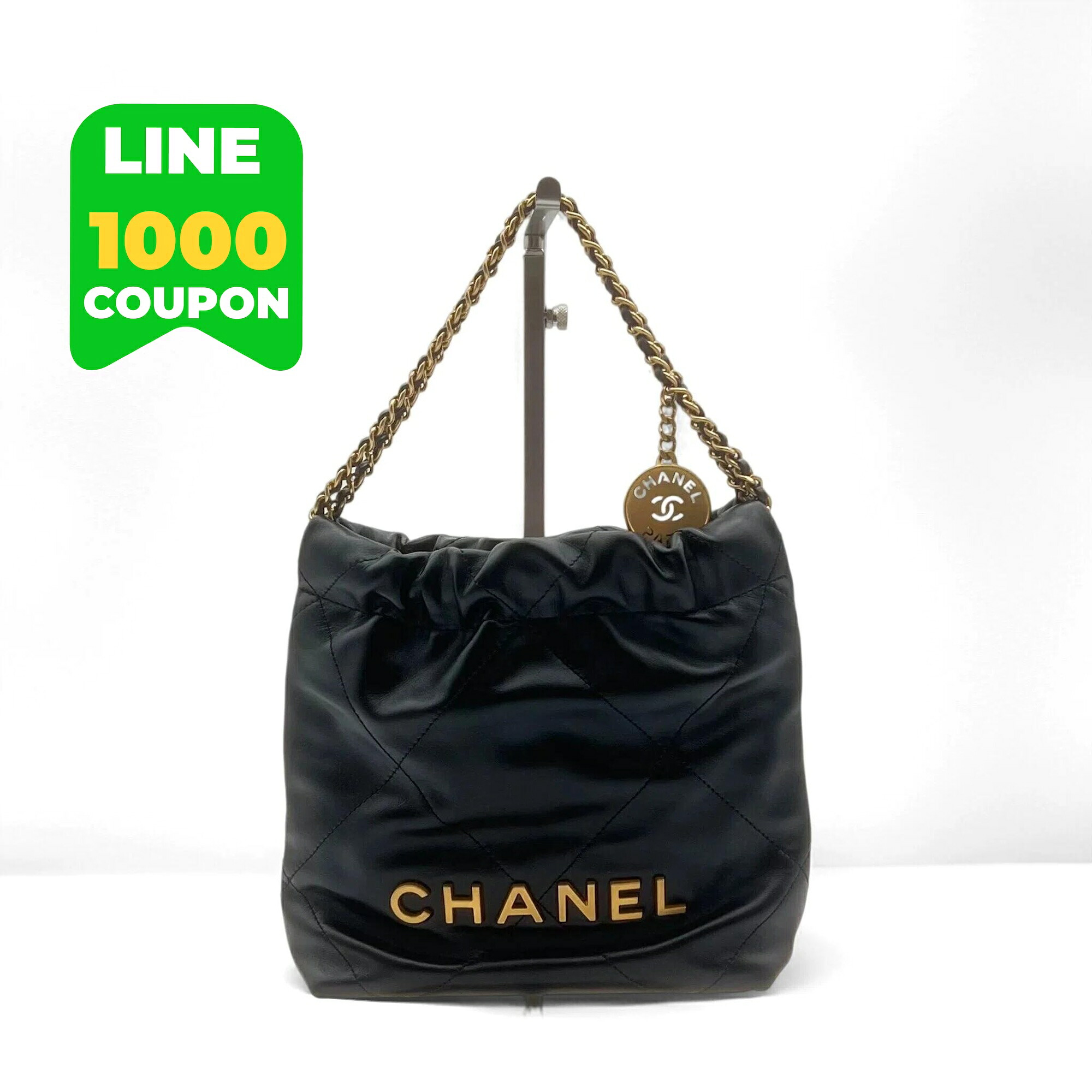 【極美品】【極美品】CHANEL シャネル22 ミニ 黒いこと シャイニーカーフスキン チェーン店ショルダーバッグ ゴールド金具 レディース 2WAY ココマーク AS3980
