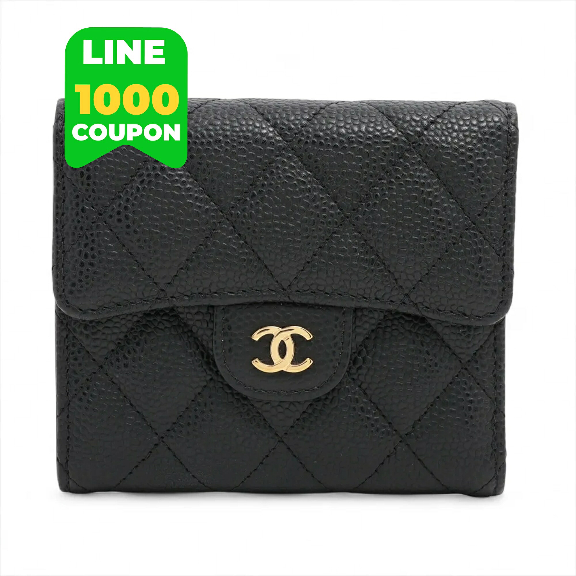 CHANEL シャネル マトラッセ コンパクトウォレット キャビアスキン ブラック ゴールド金具 ココマーク ミニウォレット 三つ折り財布 レディース 財布 人気 ブランド 中古｜丸本ブランド品 87,725円