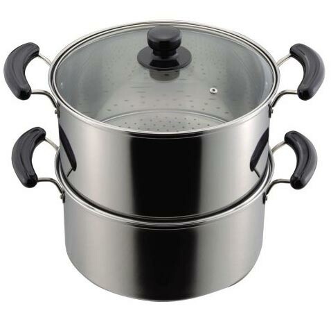送料無料 ステンレス製ガラス蓋付 だんらん2段蒸し器28cm（2升用） パール金属 【H-4795】【CP】