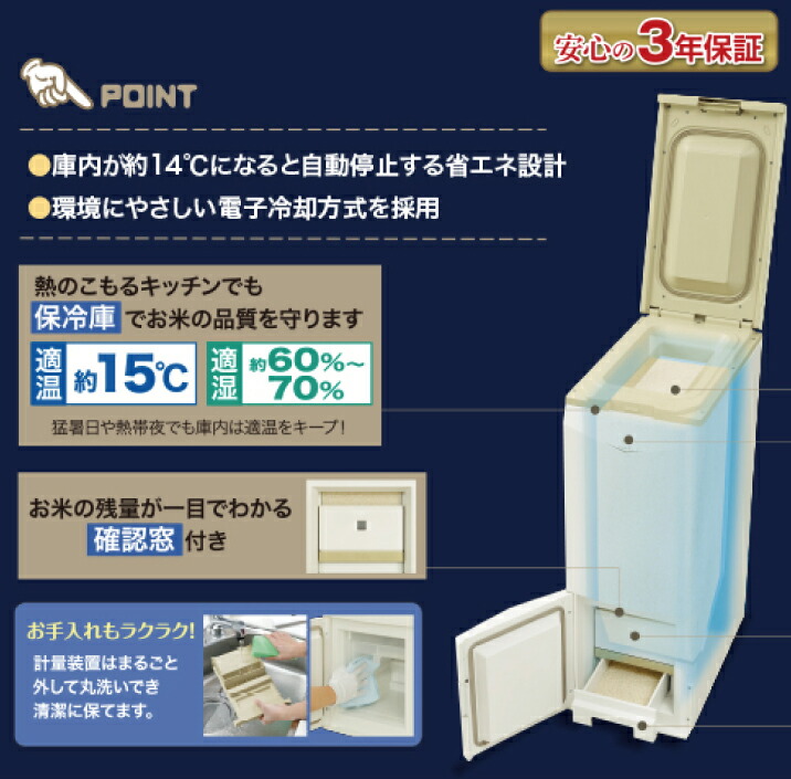 【新しくなりました】【送料無料】CoolAceお米を冷やしておいしさ長持ち!らくらく計量できる保冷米びつエムケー米容量21Kgタイプ【RCP】【HK-321W】