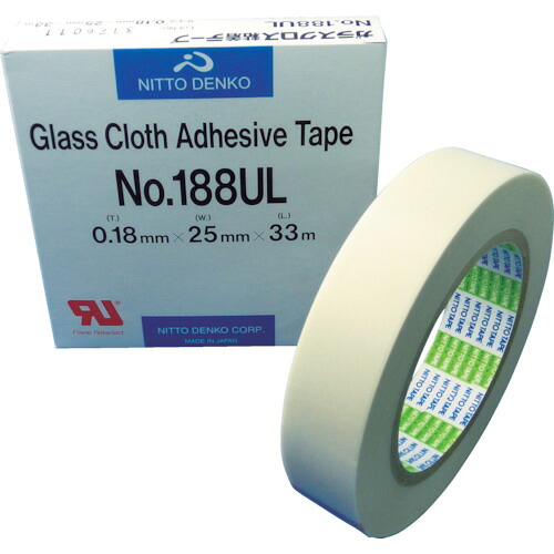 日東　ガラスクロス粘着テープ　ＮＯ．１８８ＵＬ　２５ｍｍＸ３３ｍ【188UL25】 販売単位：1巻(入り数：-)JAN[4953871101160](日東 絶縁テープ) 日東電工（株）【05P03Dec16】
