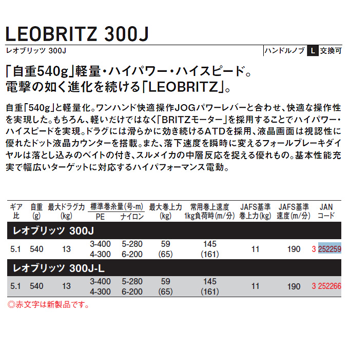 5)ダイワ 23 レオブリッツ 300JL 電動リール 左ハンドル (2023年モデル