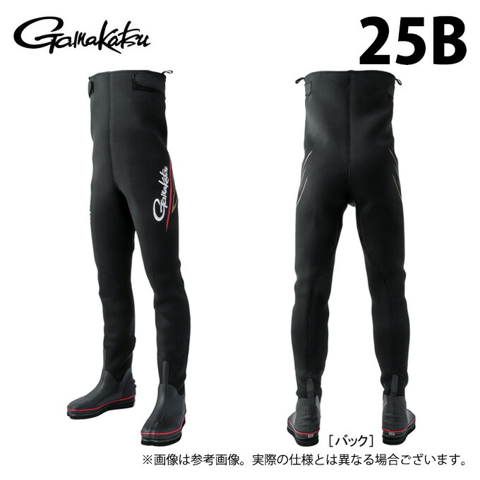 (c)【取り寄せ商いもの】 がまかつ GM5825 (25B／黒いこと) 胴付ウェーダー(先割・4粍厚) (鮎タイツ・鮎属具) /Gamakatsu /2024年鮎商品目録生産品 【Σ01】 スポーツ・アウトドア-ウェーダー・胴付長靴