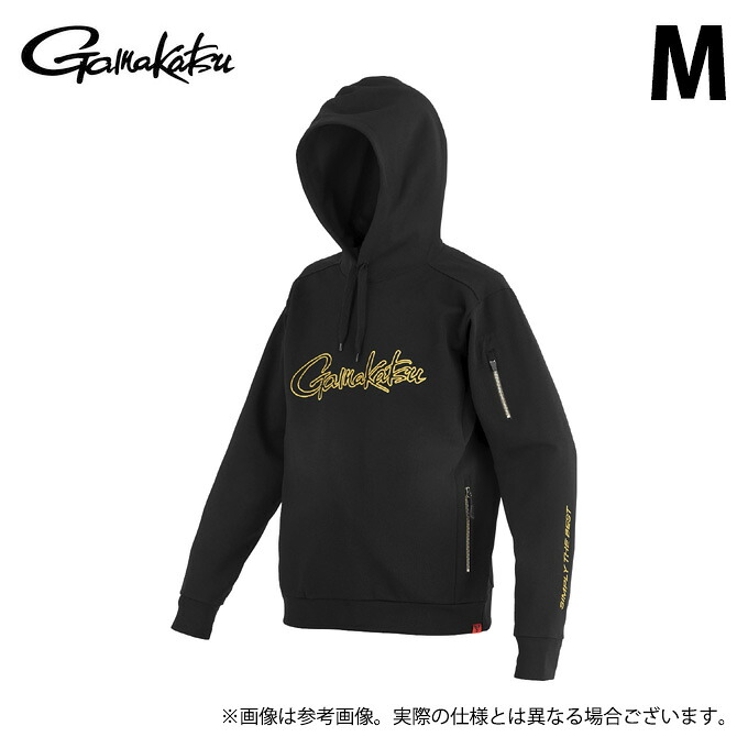 (c)【取り寄せ商いもの】 がまかつ GM3755 (M／黒いこと×ゴールド) フーデッドスウェットシャツ (フィッシングウェア／2024年ひな型) /パーカー /がま磯 【Σ01】