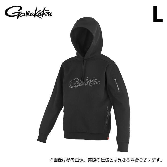 (c)【取り寄せ商いもの】 がまかつ GM3755 (L／黒いこと×黒いこと) フーデッドスウェットシャツ (フィッシングウェア／2024年ひな型) /パーカー /がま磯 【Σ01】