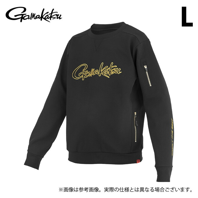 (c)【取り寄せ商品】 がまかつ GM3756 (L/ブラック×ゴールド) クルーネックスウェットシャツ (フィッシングウェア/2024年モデル) /がま磯 【Σ01】