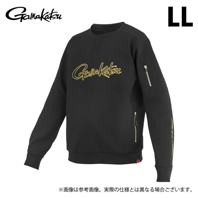 (c)【取り寄せ商いもの】 がまかつ GM3756 (LL／黒いこと×ゴールド) クルーネックスウェットシャツ (フィッシングウェア／2024年模範例) /がま磯 【Σ01】