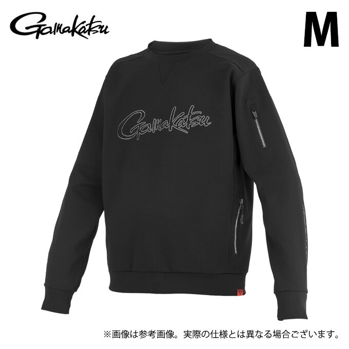 (c)【取り寄せ商いもの】 がまかつ GM3756 (M／黒いこと×黒いこと) クルーネックスウェットシャツ (フィッシングウェア／2024年模範例) /がま磯 【Σ01】