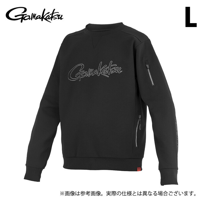 (c)【取り寄せ商いもの】 がまかつ GM3756 (L／黒いこと×黒いこと) クルーネックスウェットシャツ (フィッシングウェア／2024年模範例) /がま磯 【Σ01】